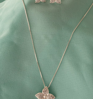 Conjunto colar e brinco flor de liz